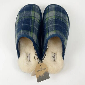 NWT Staheekum Alpine Flannel Slippers Size 10 Navy Faux Fur Shearling Plaid